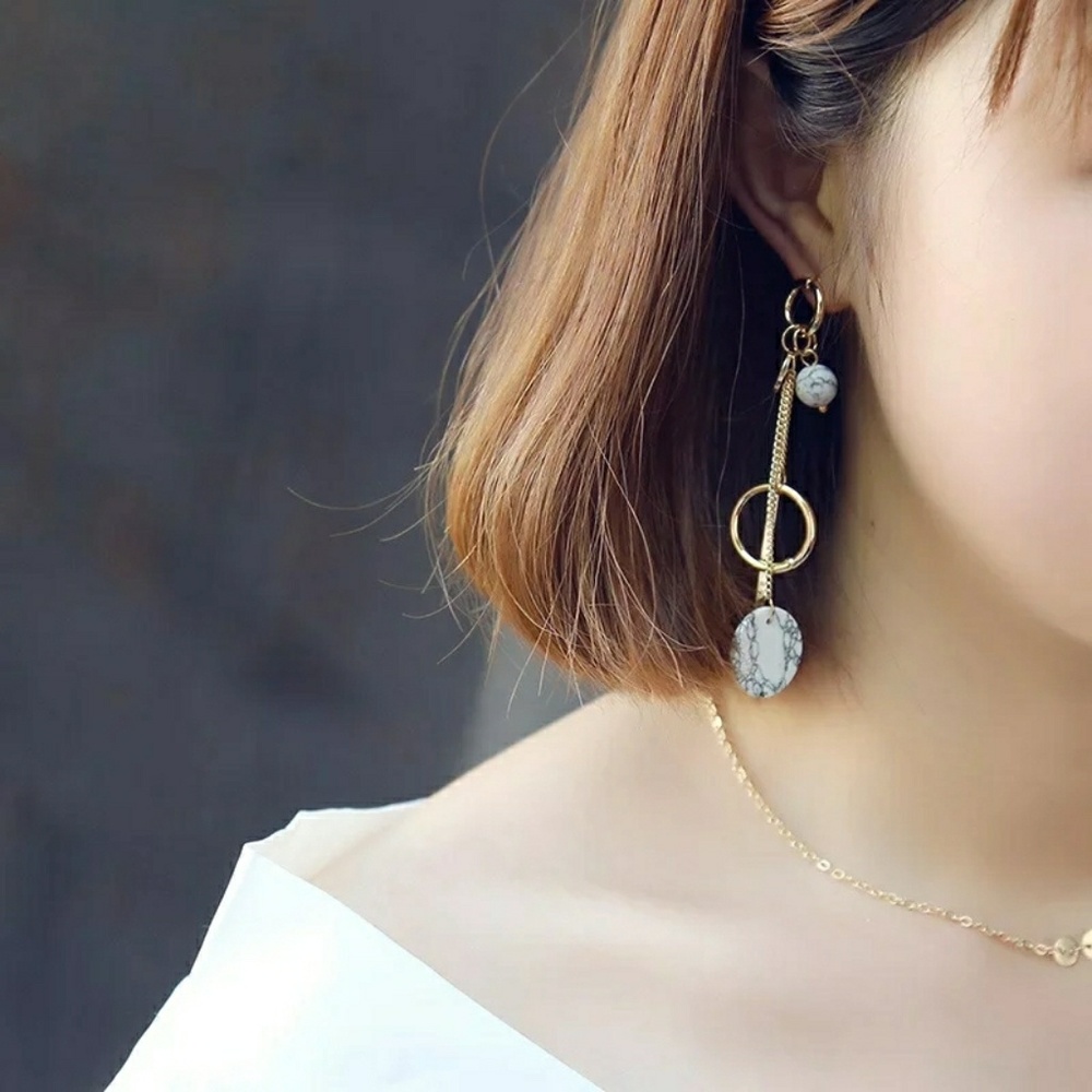 🌞 Assym. Marble Tassel Drop Earrings 🌞 - Picture 2 of 3